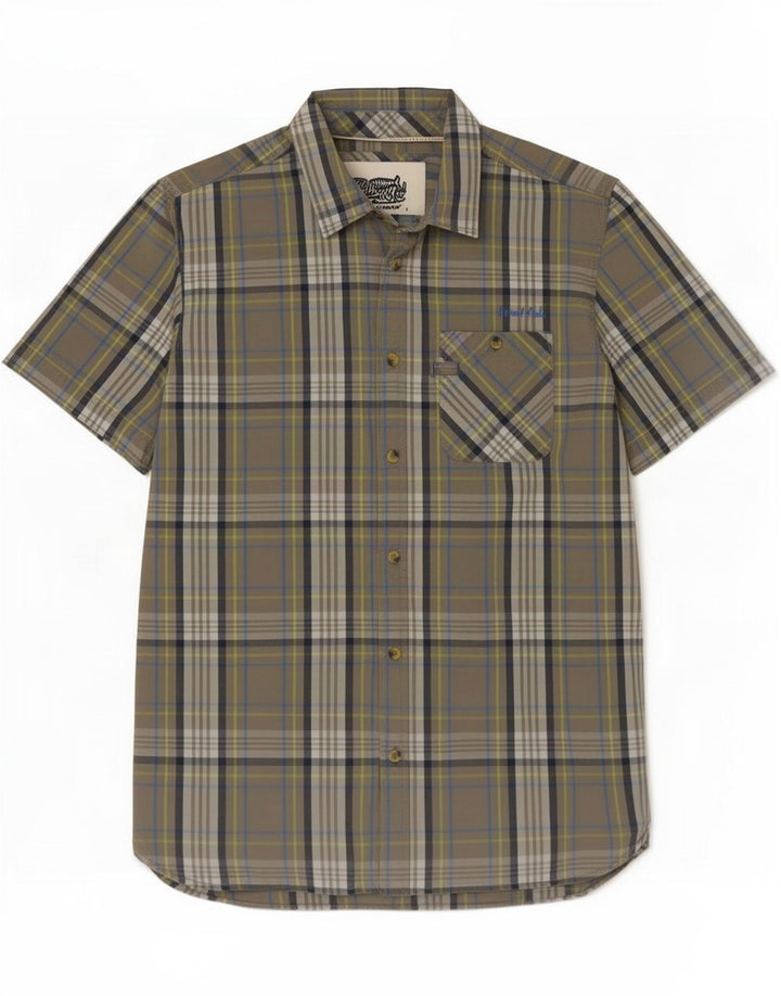 Weird Fish Mens Short Sleeve Shirt Large Grey Check Cotton