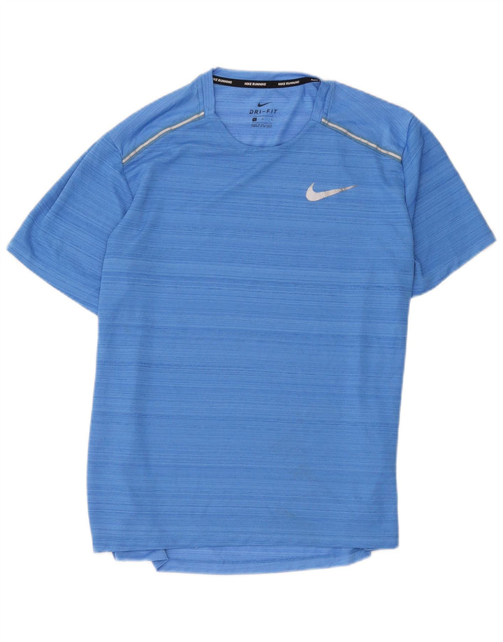Nike Mens Dri Fit T-Shirt Top Large Blue Striped Polyester