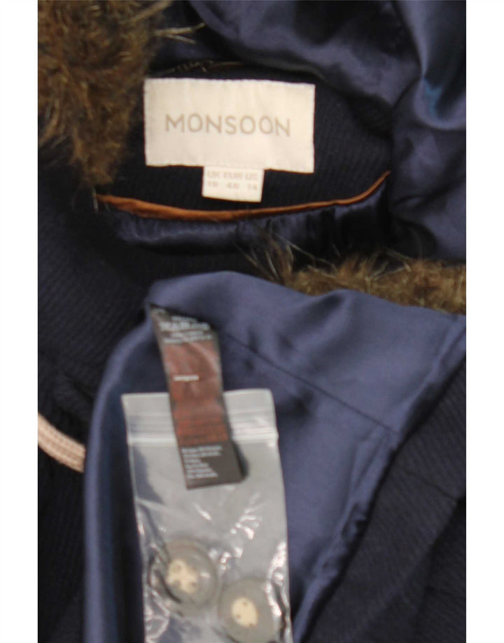 Monsoon Womens Hooded Duffle Coat UK 18 XL Navy Blue Polyester
