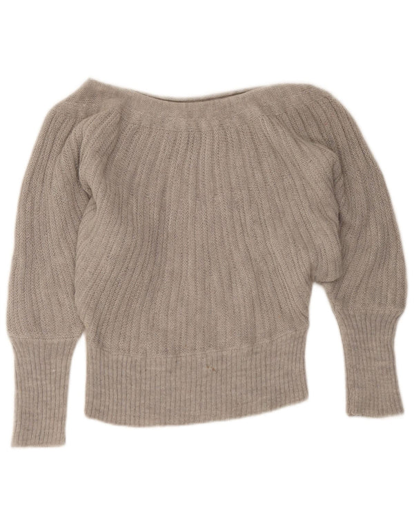 Vintage Womens Crop Boat Neck Jumper Sweater UK 6 XS Grey