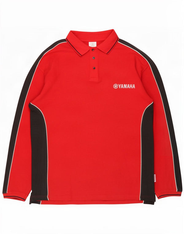 Vintage Mens Motorbike Long Sleeve Polo Shirt XL Red Colourblock Cotton
