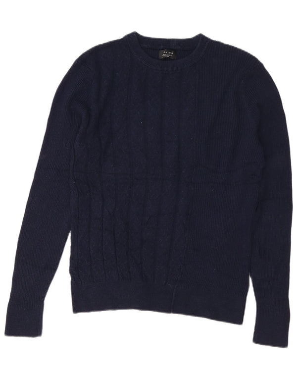 Zara Mens Crew Neck Jumper Sweater Medium Navy Blue Cotton