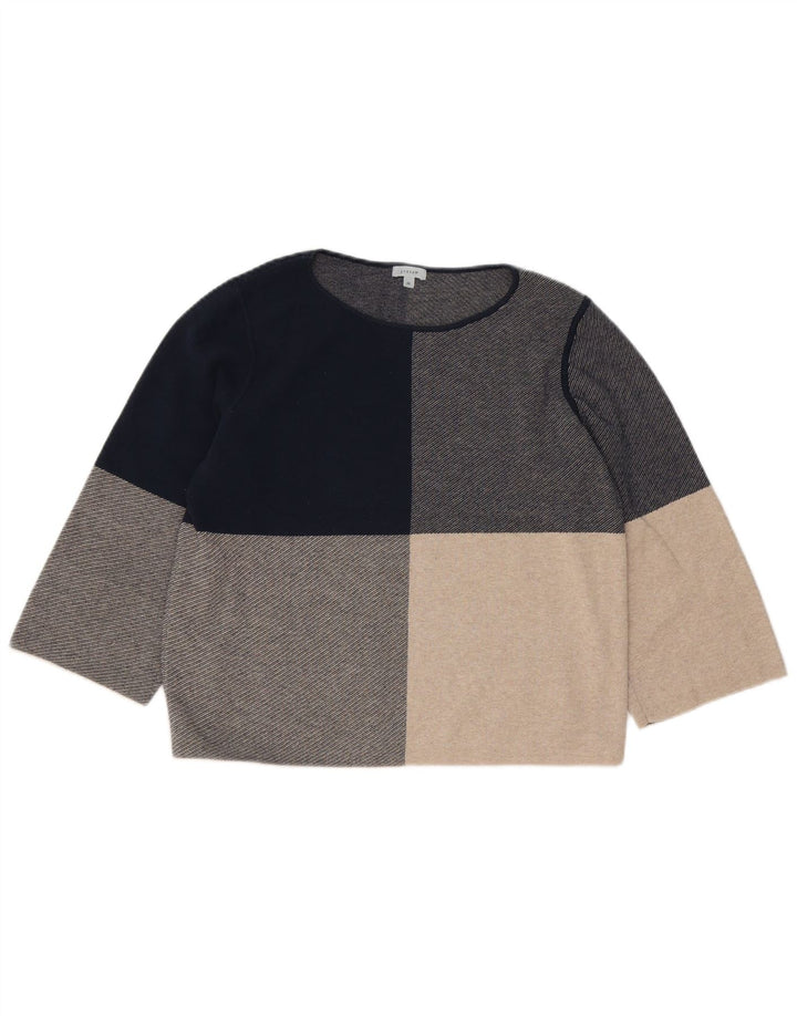 Jigsaw Womens Top 3/4 Sleeve UK 14 Medium Grey Colourblock Polyester