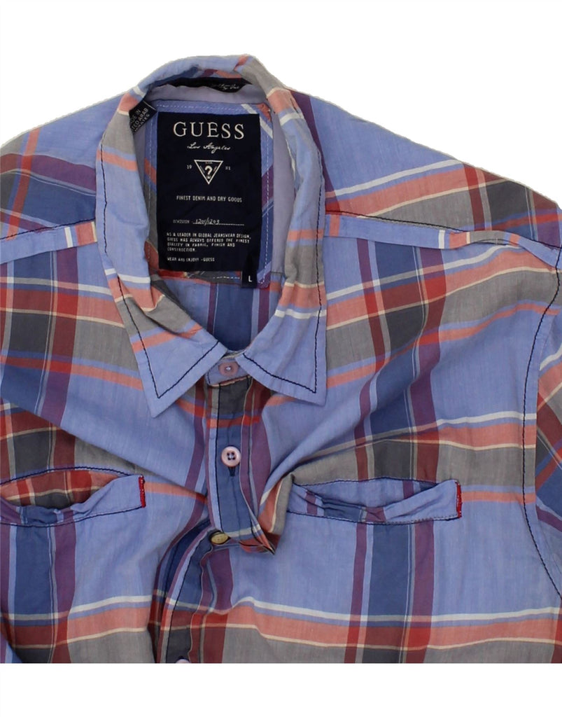 GUESS Mens Shirt Large Blue Check Cotton | Vintage Guess | Thrift | Second-Hand Guess | Used Clothing | Messina Hembry 