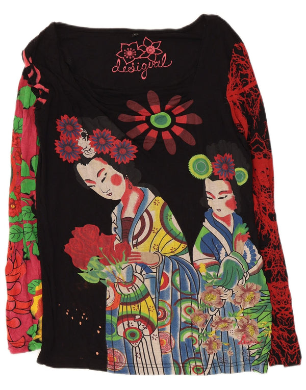 Desigual Womens Graphic Top Long Sleeve UK 14 Large Black Floral