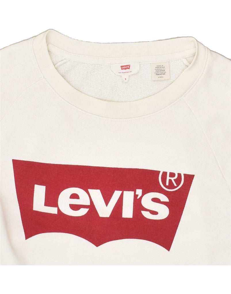 LEVI'S Mens Graphic Sweatshirt Jumper Small White Cotton | Vintage Levi's | Thrift | Second-Hand Levi's | Used Clothing | Messina Hembry 