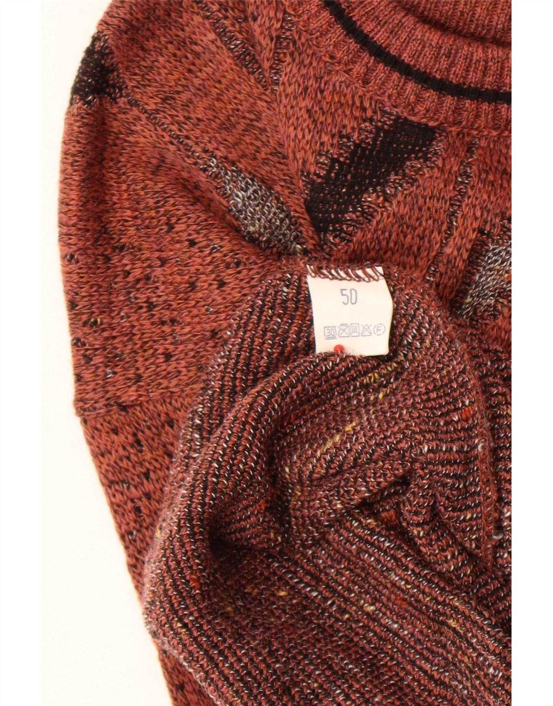 Vintage Mens Crew Neck Jumper Sweater IT 50 Medium Brown Geometric Wool