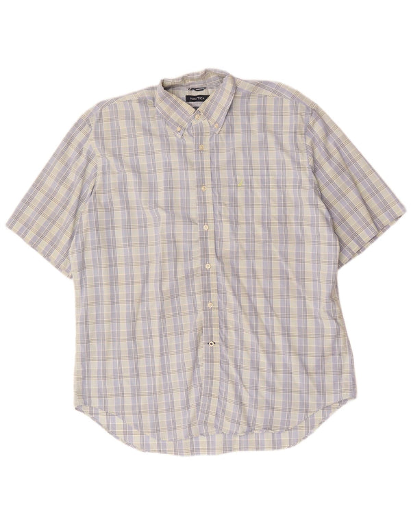 Nautica Mens Short Sleeve Shirt XL Blue Check Cotton