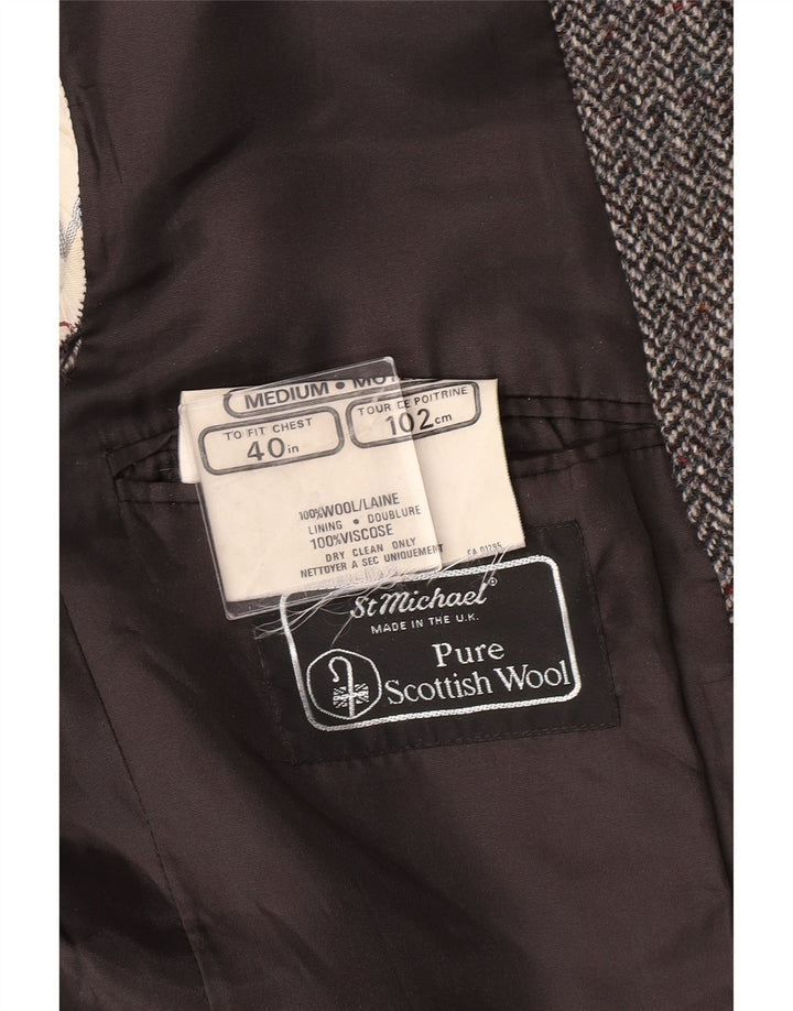 ST MICHAEL Mens Blazer Jacket UK 40 Large Grey Herringbone Classic