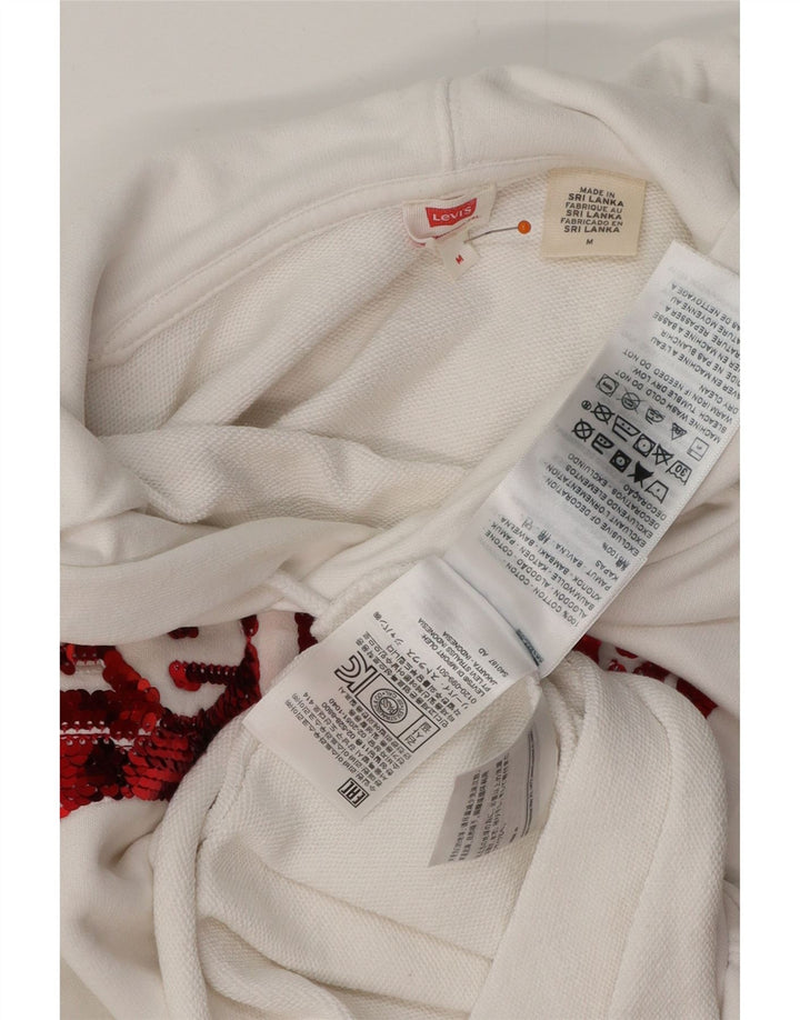 LEVI'S Womens Oversized Crop Hoodie Jumper UK 14 Medium White Cotton