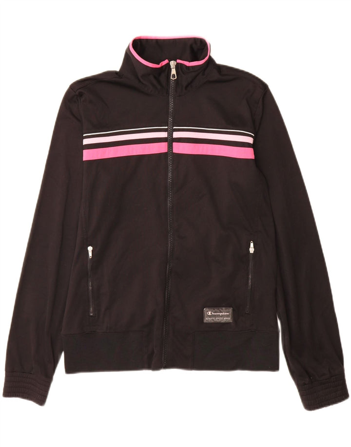 Champion Womens Heritage Fit Tracksuit Top Jacket UK 14 Medium Black