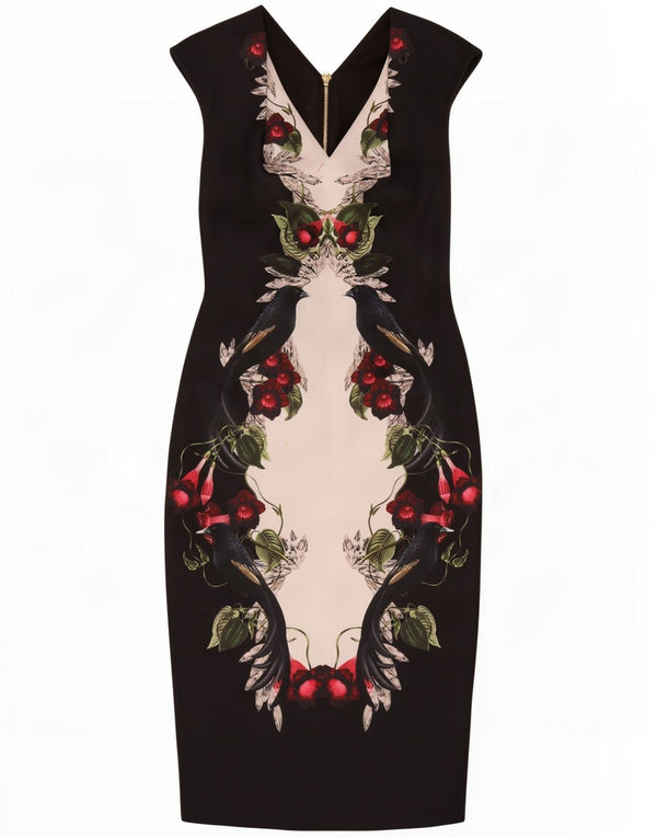 Ted Baker Womens Sleeveless Bodycon Dress Size 2 Small Black Floral