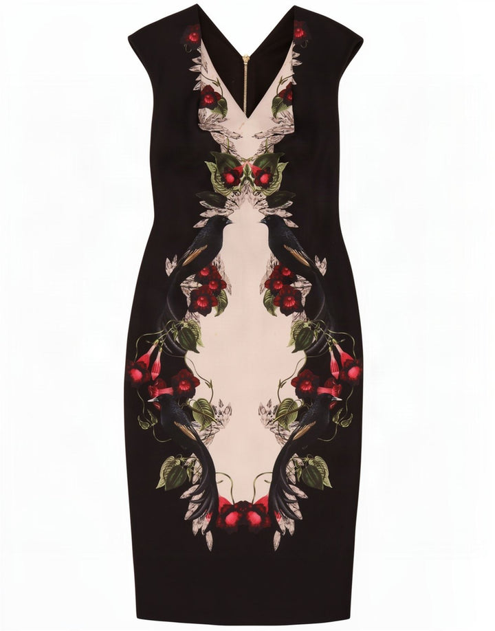 Ted Baker Womens Sleeveless Bodycon Dress Size 2 Small Black Floral