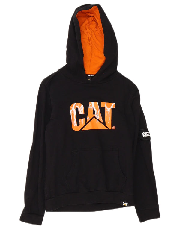 CAT Boys Graphic Hoodie Jumper 9-10 Years Black Cotton