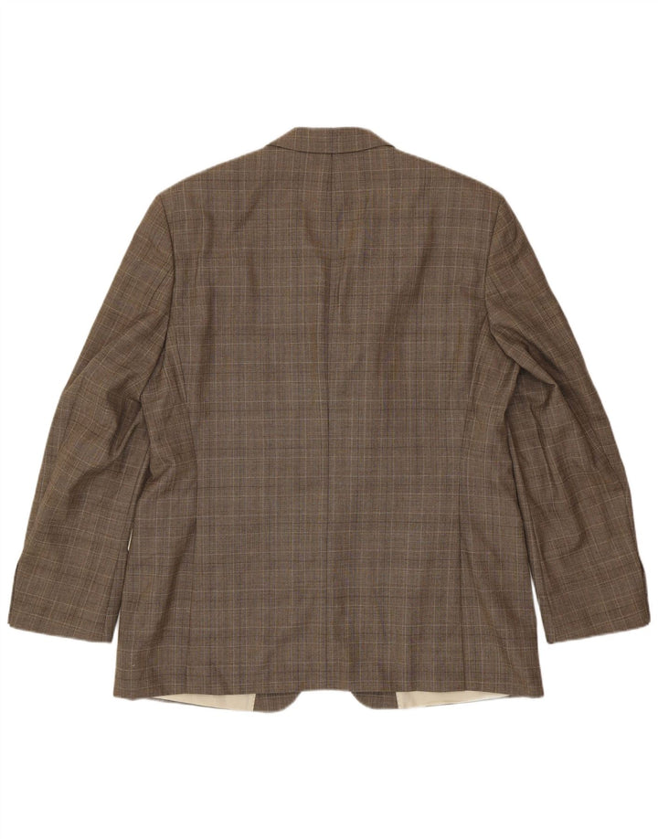 Hugo Boss Mens 3 Button Blazer Jacket EU 56 3XL Brown Check Virgin Wool