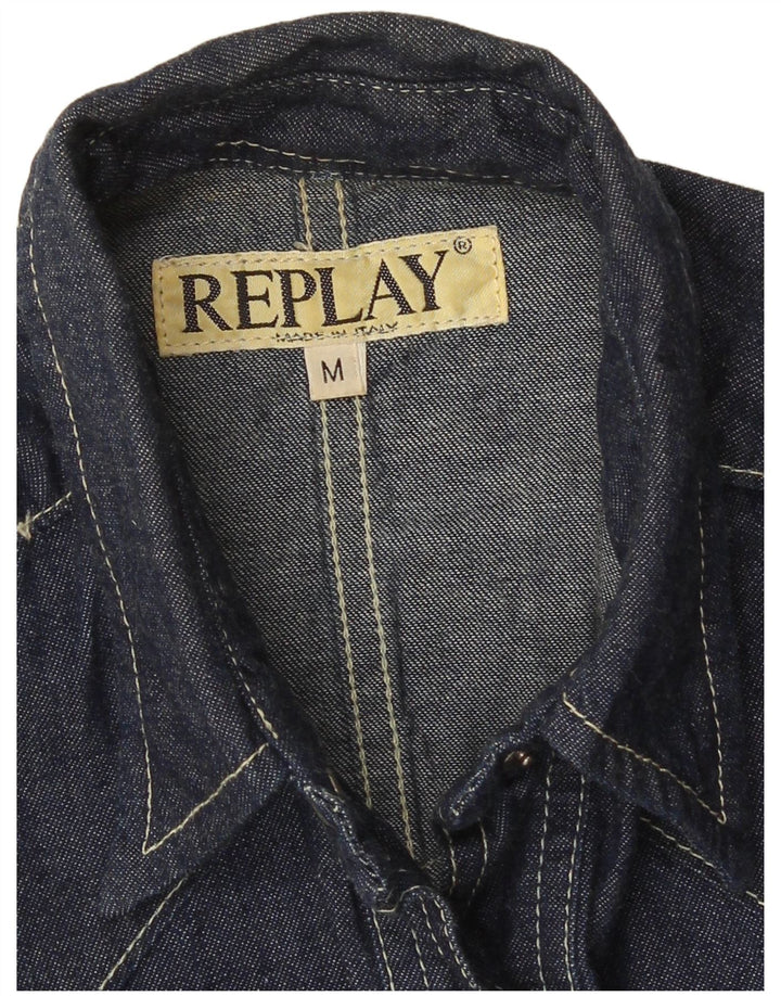 REPLAY Womens Denim Shirt UK 12 Medium Navy Blue