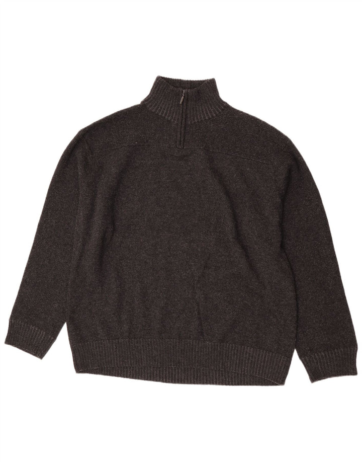 Marks & Spencer Mens Zip Neck Jumper Sweater XL Grey Lambswool