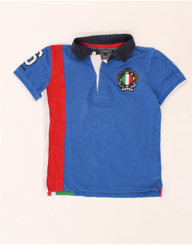 TOMMY HILFIGER Boys Graphic Rugby Polo Shirt 6-7 Years Blue Colourblock | Vintage Tommy Hilfiger | Thrift | Second-Hand Tommy Hilfiger | Used Clothing | Messina Hembry 