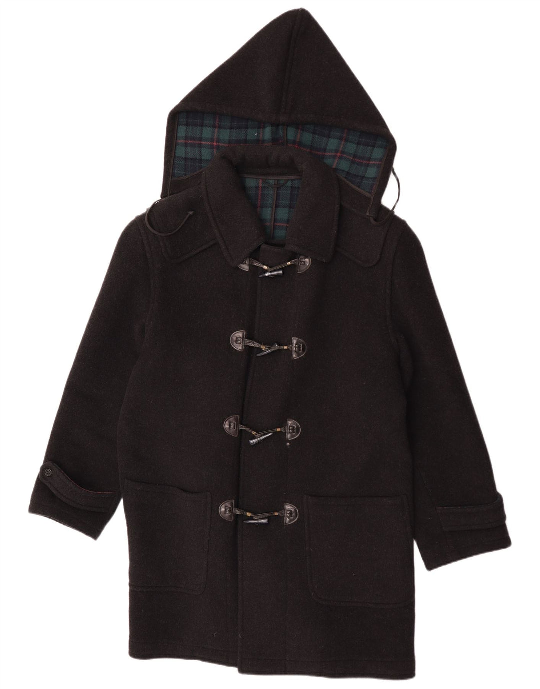 Pierre Cardin Mens Hooded Duffle Coat IT 48 Medium Black Check Wool