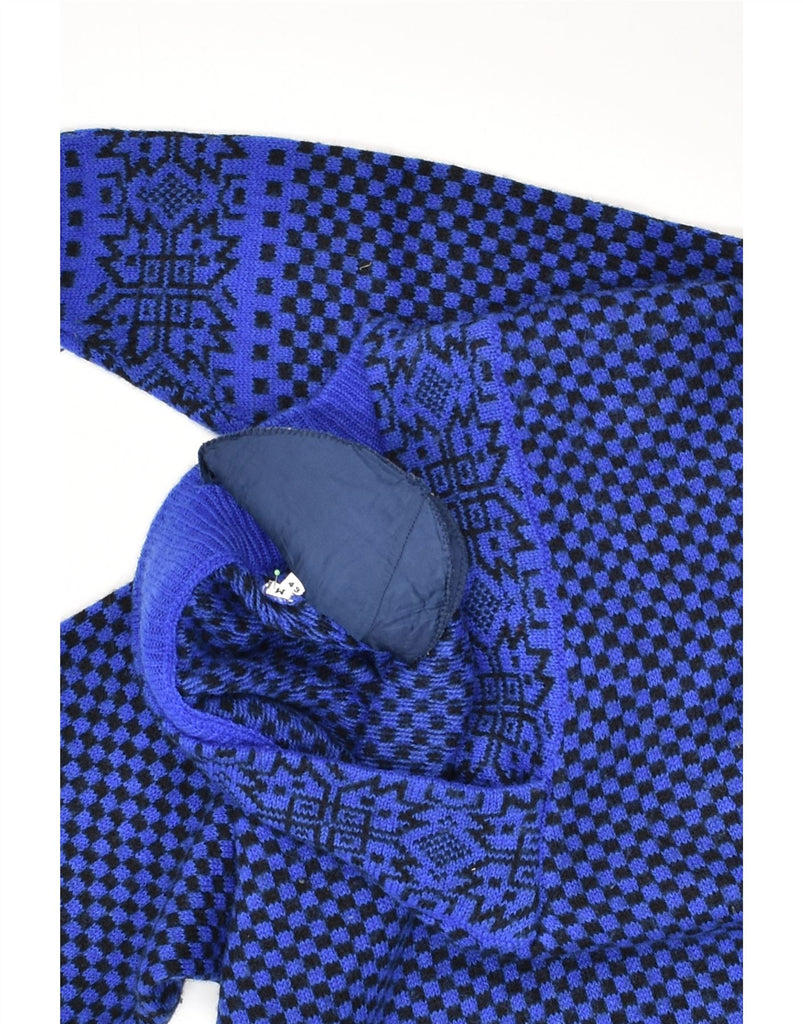 STEFANEL Womens V-Neck Jumper Sweater UK 14 Medium Blue Geometric | Vintage Stefanel | Thrift | Second-Hand Stefanel | Used Clothing | Messina Hembry 