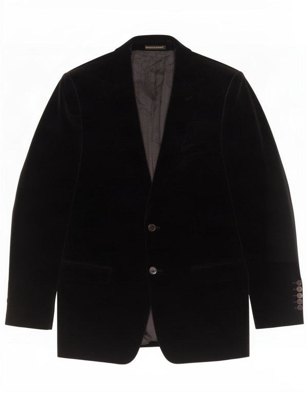 Zara Mens 2 Button Velour Blazer Jacket EU 50 Medium Black Cotton