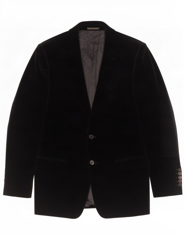 Zara Mens 2 Button Velour Blazer Jacket EU 50 Medium Black Cotton