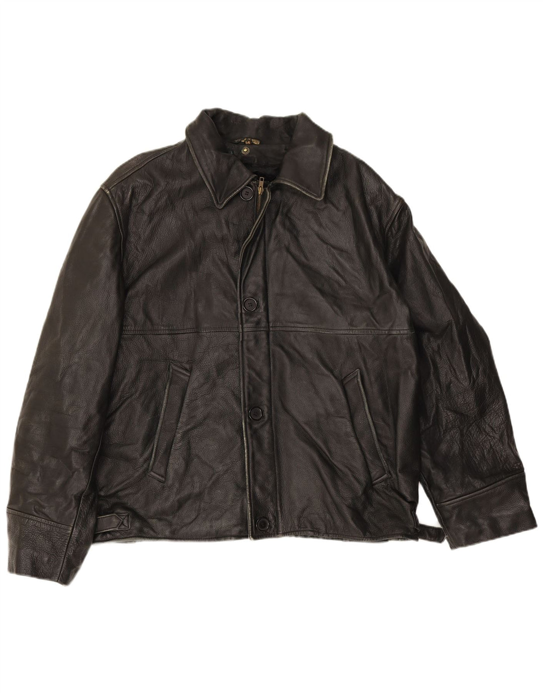 Vintage Mens Leather Jacket IT 56 3XL Black Leather