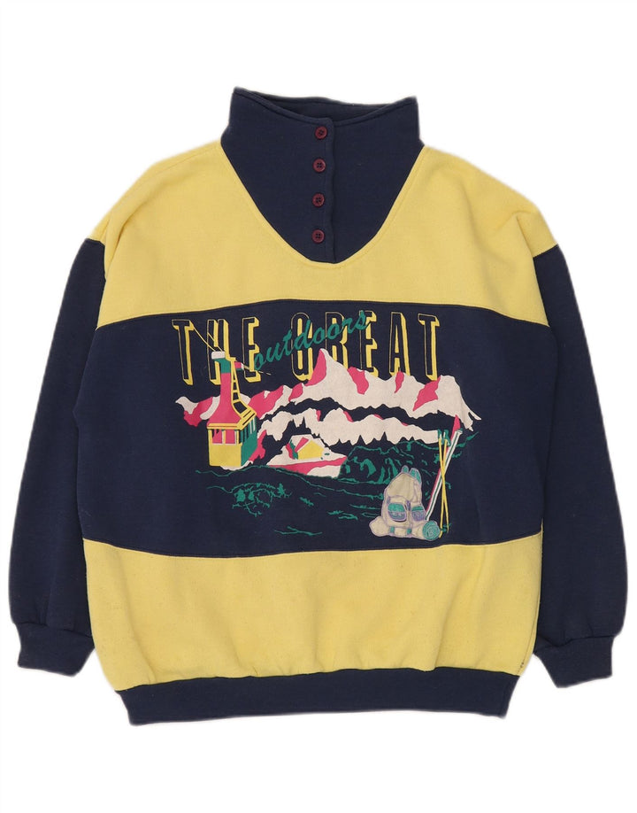 DASH Mens Graphic Button Neck Sweatshirt Jumper Medium Yellow Colourblock