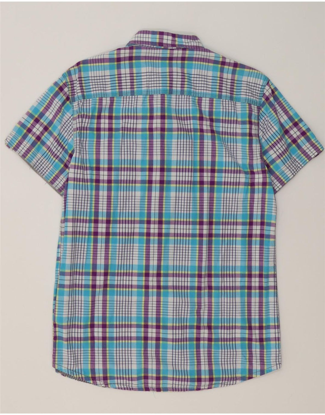JACK & JONES Mens Short Sleeve Shirt Medium Blue Check Cotton