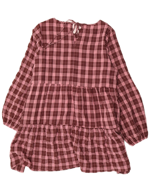 Oasis Womens Long Sleeve Tiered Dress UK 16 Large Pink Check Polyester