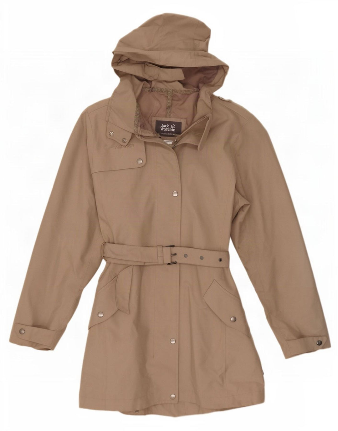 Jack Wolfskin Womens Hooded Trench Coat UK 8/10 Small Beige Polyester