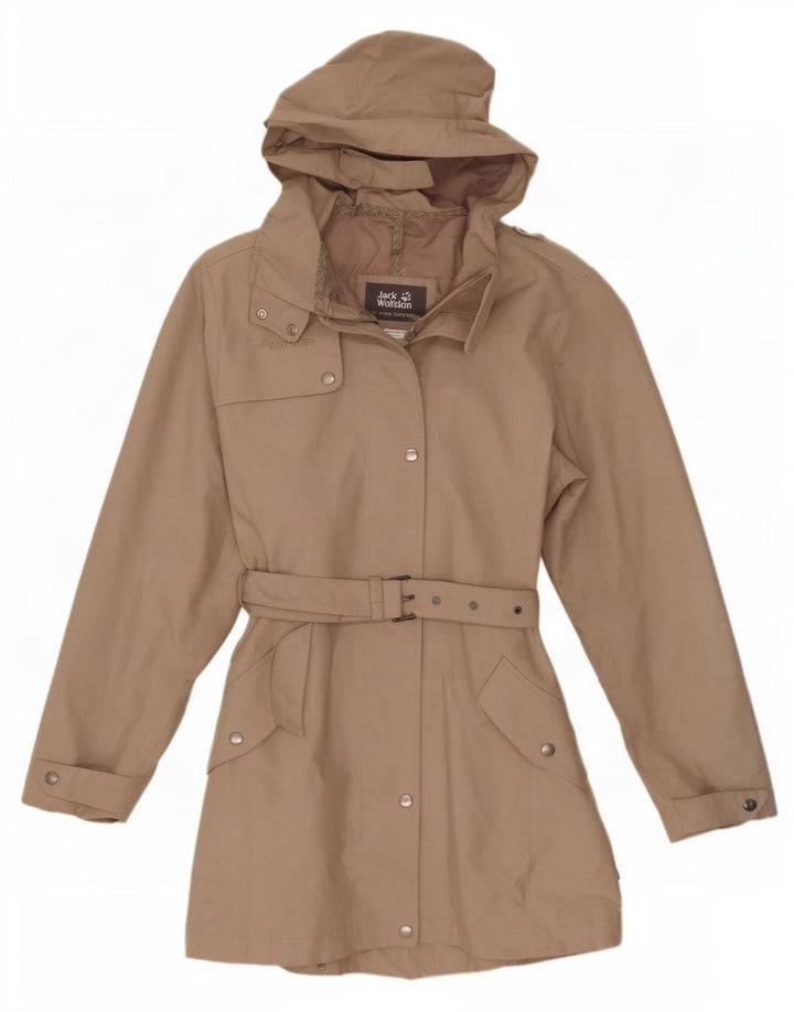 Jack Wolfskin Womens Hooded Trench Coat UK 8/10 Small Beige Polyester