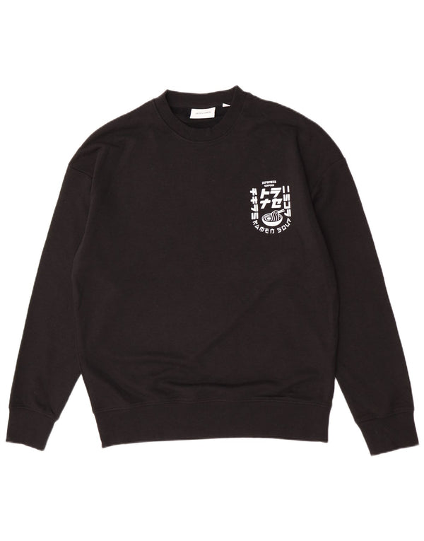 Jack & Jones Mens Graphic Sweatshirt Jumper Medium Black Cotton