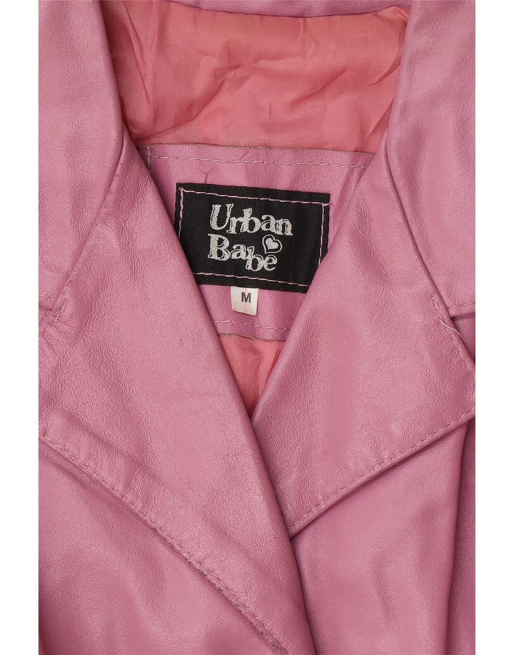 Vintage Womens Leather Coat UK 12 Medium Pink