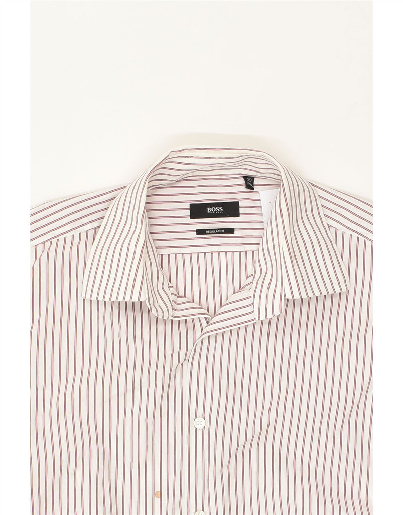 HUGO BOSS Mens Regular Fit Shirt Size 15 1/2 39 Medium White Striped | Vintage Hugo Boss | Thrift | Second-Hand Hugo Boss | Used Clothing | Messina Hembry 