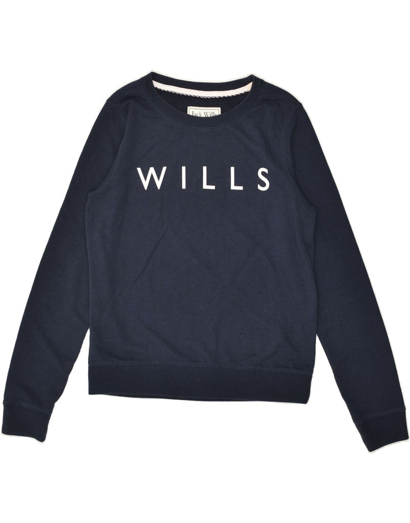 JACK WILLS Womens Graphic Sweatshirt Jumper UK 10 Small Navy Blue Cotton | Vintage Jack Wills | Thrift | Second-Hand Jack Wills | Used Clothing | Messina Hembry 