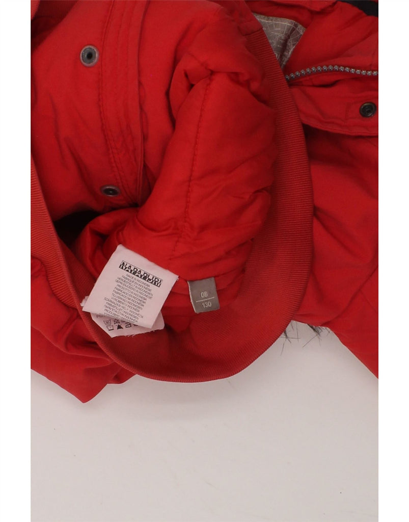 NAPAPIJRI Boys Hooded Padded Jacket 7-8 Years Red Polyamide | Vintage Napapijri | Thrift | Second-Hand Napapijri | Used Clothing | Messina Hembry 