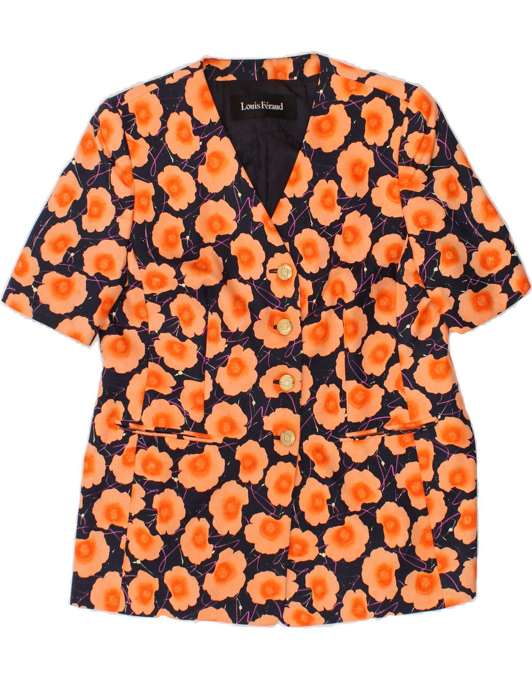 LOUIS FERAUD Womens 4 Button Blazer Jacket UK 20 2XL Orange Floral Vintage Louis Feraud and Second-Hand Louis Feraud from Messina Hembry 