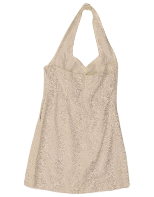 Vintage Womens Mini Halter Dress UK 8 Small White Floral