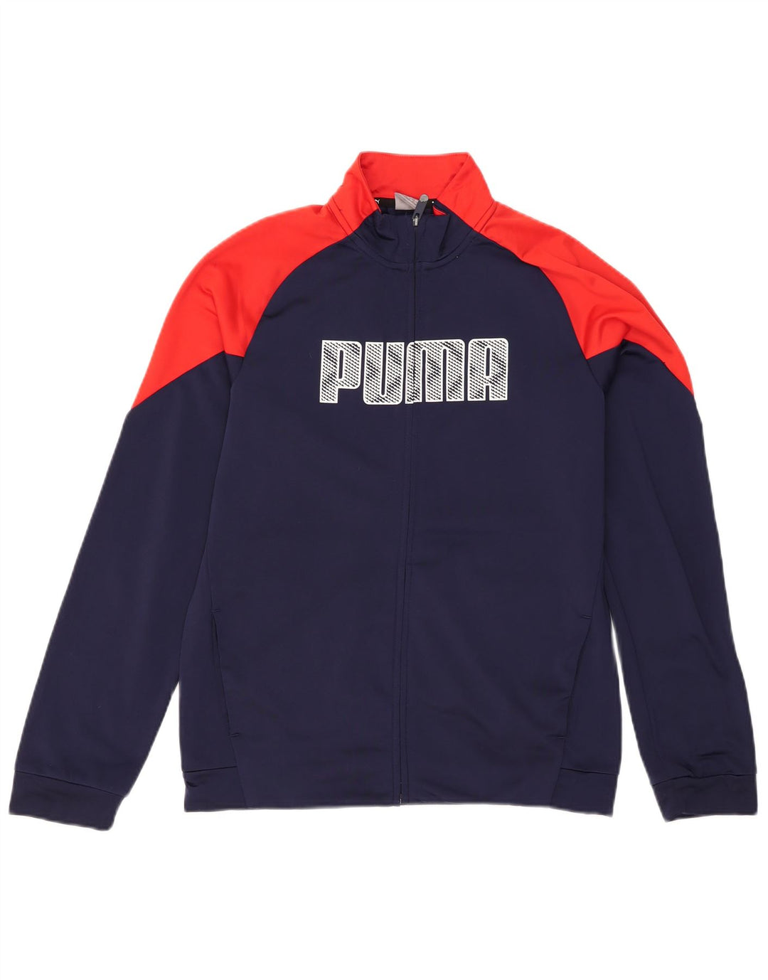 PUMA Boys Graphic Tracksuit Top Jacket 15-16 Years Navy Blue Colourblock
