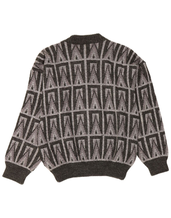 Vintage Mens Cardigan Sweater IT 54 XL Grey Geometric Wool
