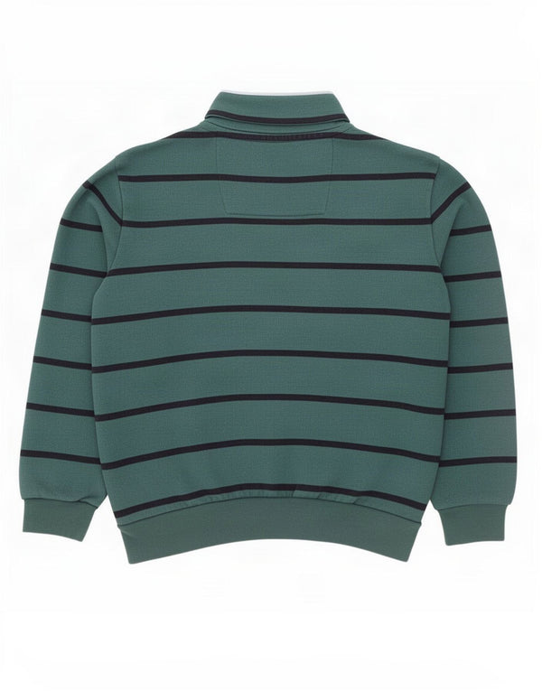 Crew Clothing Mens Zip Neck Sweatshirt Jumper Large Green Striped Cotton