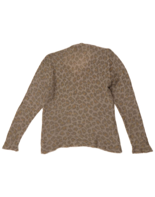 Vintage Womens Boat Neck Jumper Sweater UK 10 Small Grey Animal Print