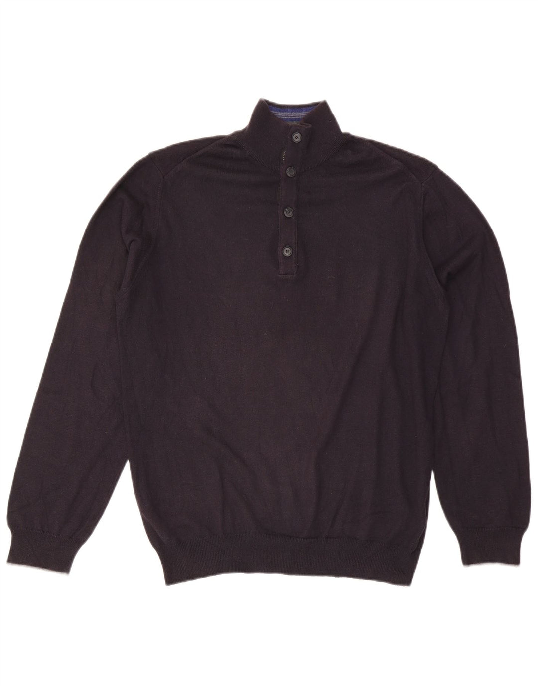Trussardi Jeans Mens Button Neck Jumper Sweater Medium Navy Blue