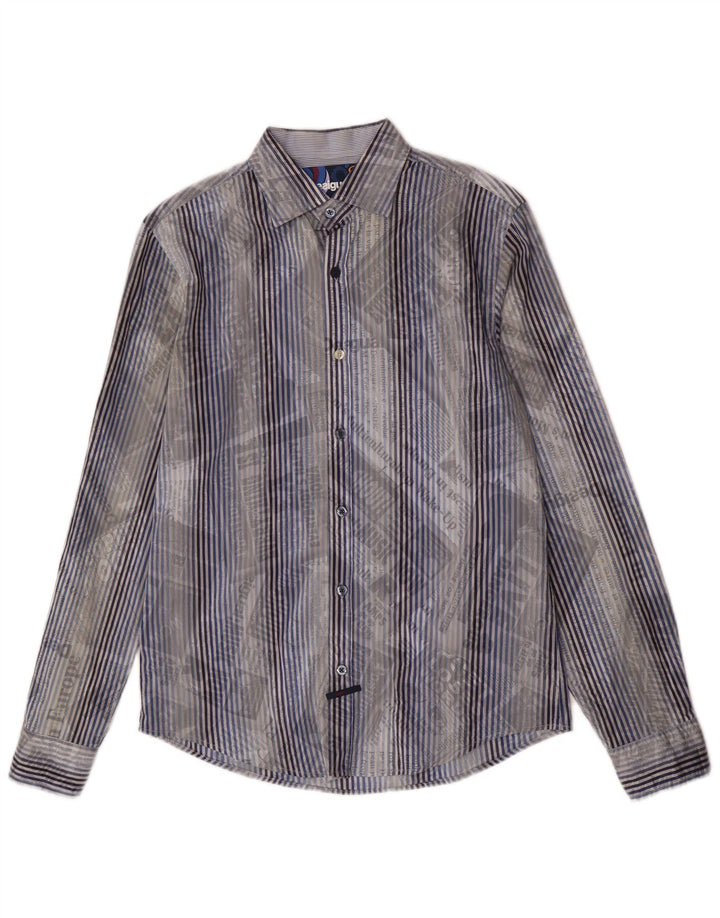 Desigual Mens Graphic Shirt Medium Blue Striped Cotton