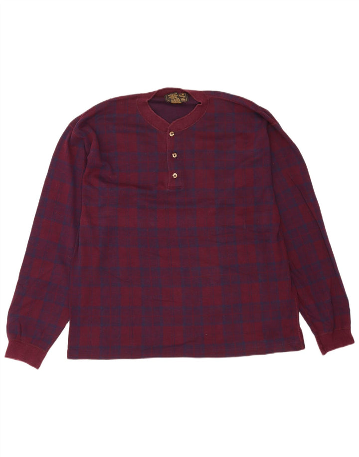 Eddie Bauer Mens Top Long Sleeve Large Burgundy Check Cotton