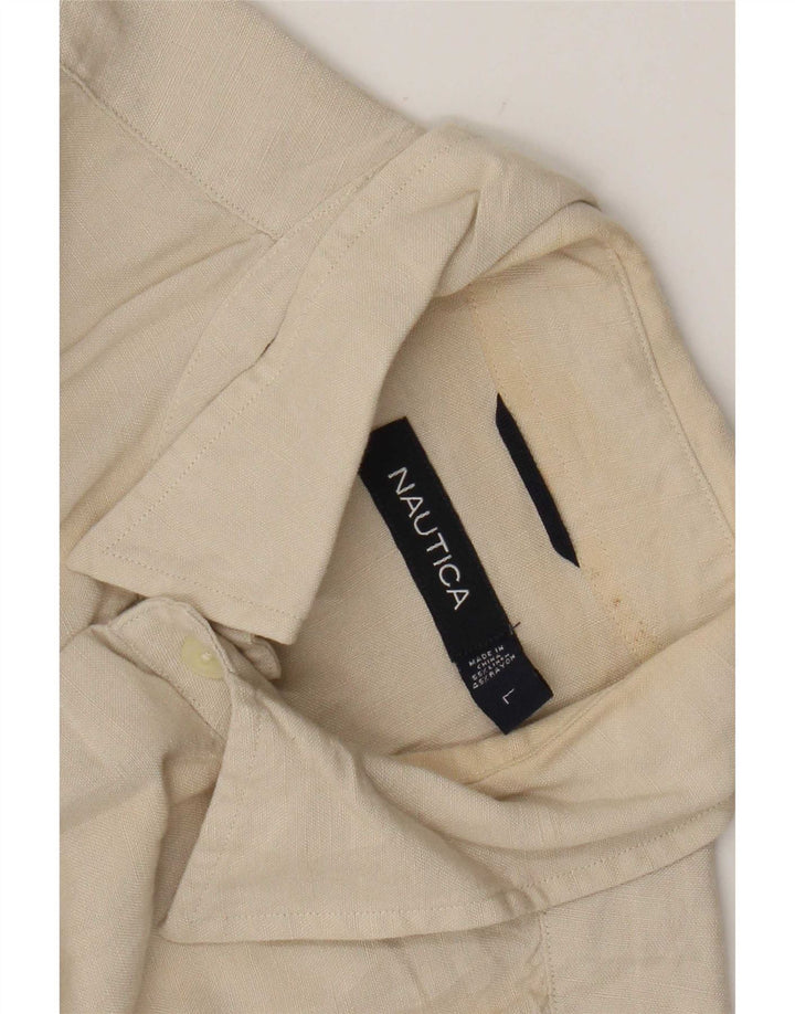 Nautica Mens Short Sleeve Shirt Large Beige Linen