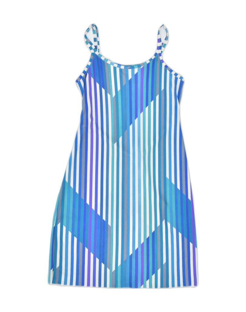 VINTAGE Womens Slip Dress UK 12 Medium Blue Striped Polyester | Vintage | Thrift | Second-Hand | Used Clothing | Messina Hembry 