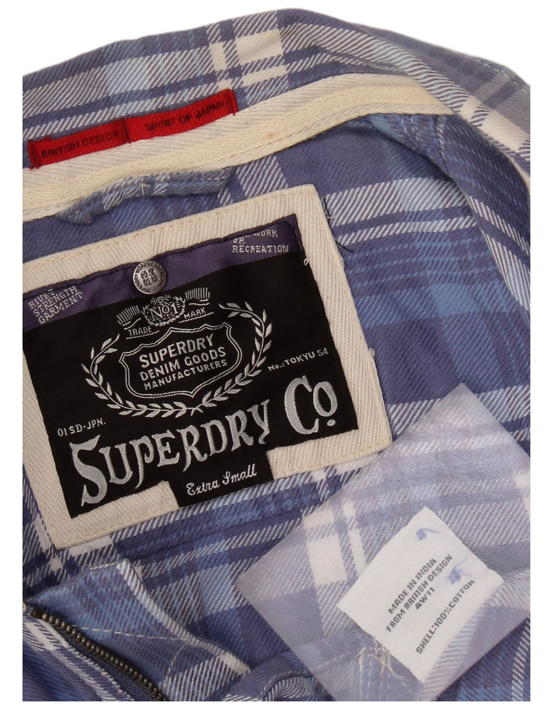SUPERDRY Womens Flannel Shirt UK 6 XS Blue Check Cotton