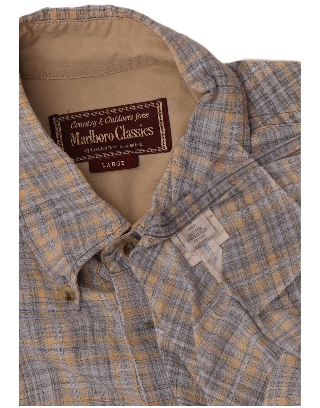 Marlboro Classics Mens Short Sleeve Shirt Large Blue Check Cotton